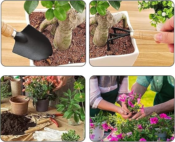 Garden Tool Set 3-Piece Mini Garden Tools Set Garden Shovel Small Wooden Handle Handy Shovel Gardening Small Shovel for Bonsai Tool Plant Potted Flowers Loose Ground