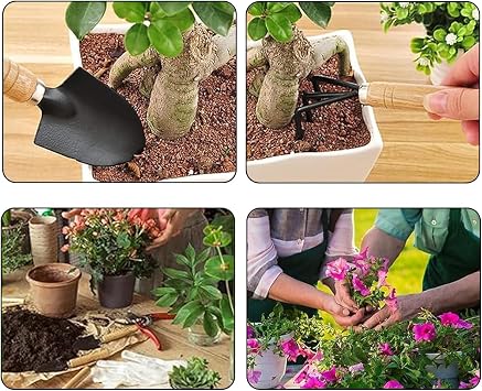 Garden Tool Set 3-Piece Mini Garden Tools Set Garden Shovel Small Wooden Handle Handy Shovel Gardening Small Shovel for Bonsai Tool Plant Potted Flowers Loose Ground