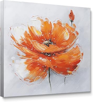 Niwo ART - الخشخاش البرتقالي ، زهرة قماش الجدار الفن المنزل الديكور ، على استعداد للإطار