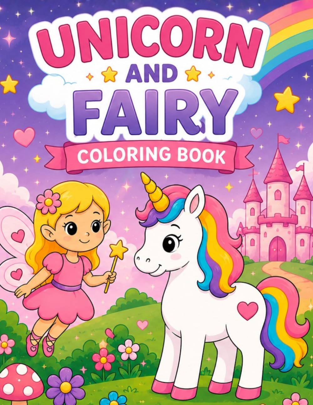 Magical Unicorn & Fairy Coloring Book: Cute Magical Scenes with Unicorns, Fairies, Rainbows, Castles, Stars, and Easy Fun Coloring Pages for Little Girls and Boys