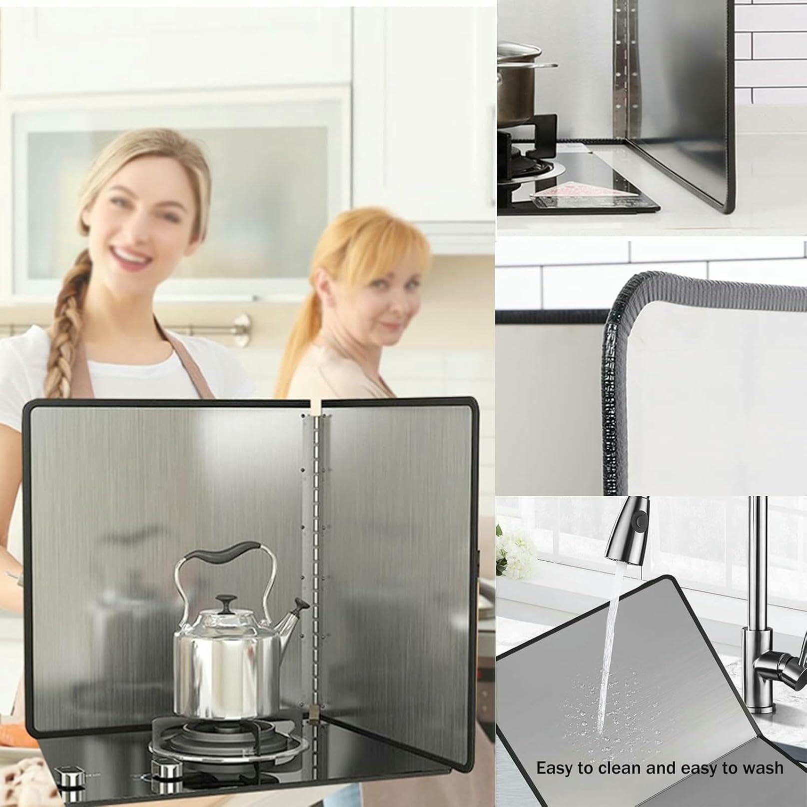 Protector de salpicaduras plegable de acero inoxidable, protector antisalpicaduras de cocina de 2 lados para protección de sartenes y estufas