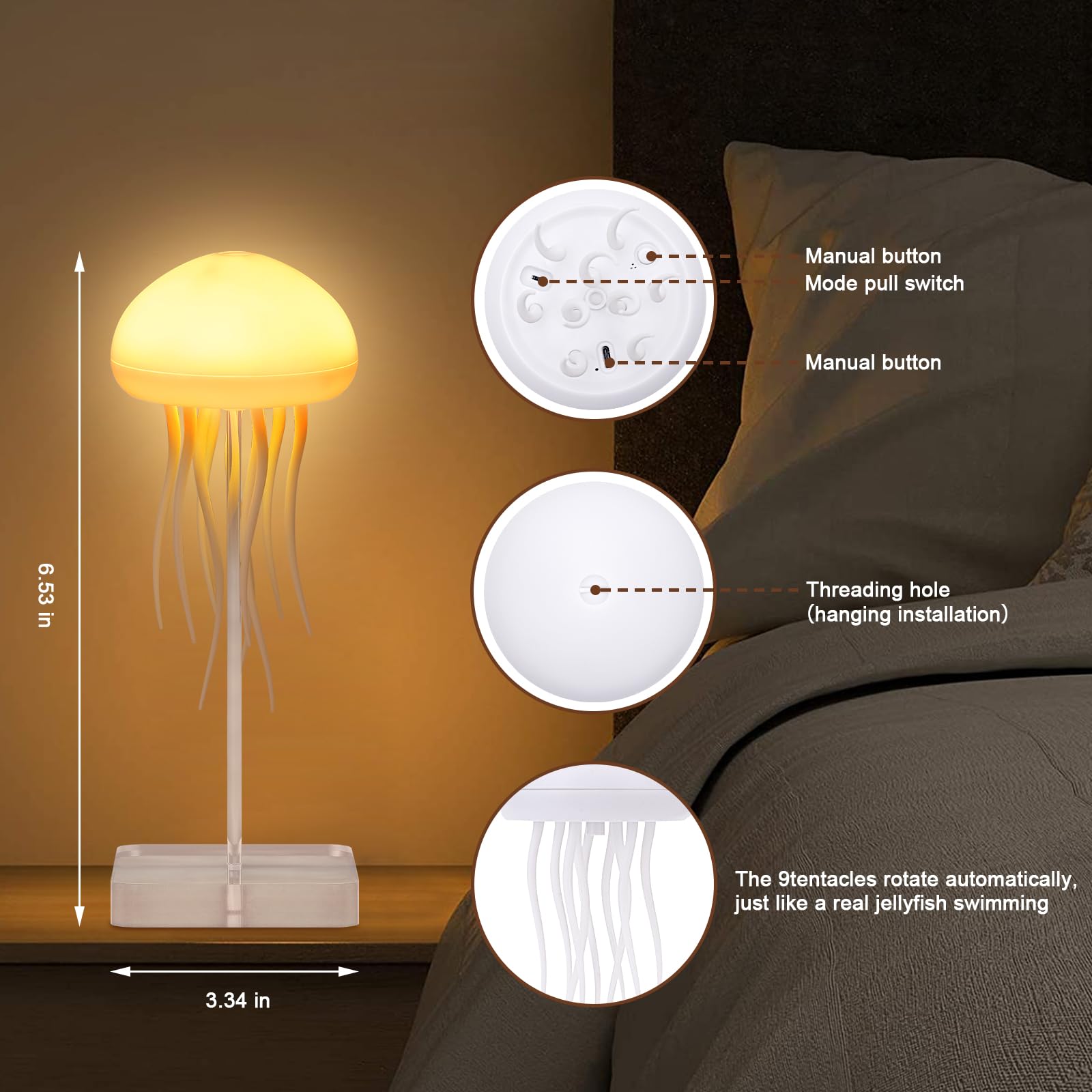 Jellyfish Lamp, Voice Control Jellyfish Lamp with Dancing Legs, RGB Gradient Jellyfish Bedside Lamp - Image 3