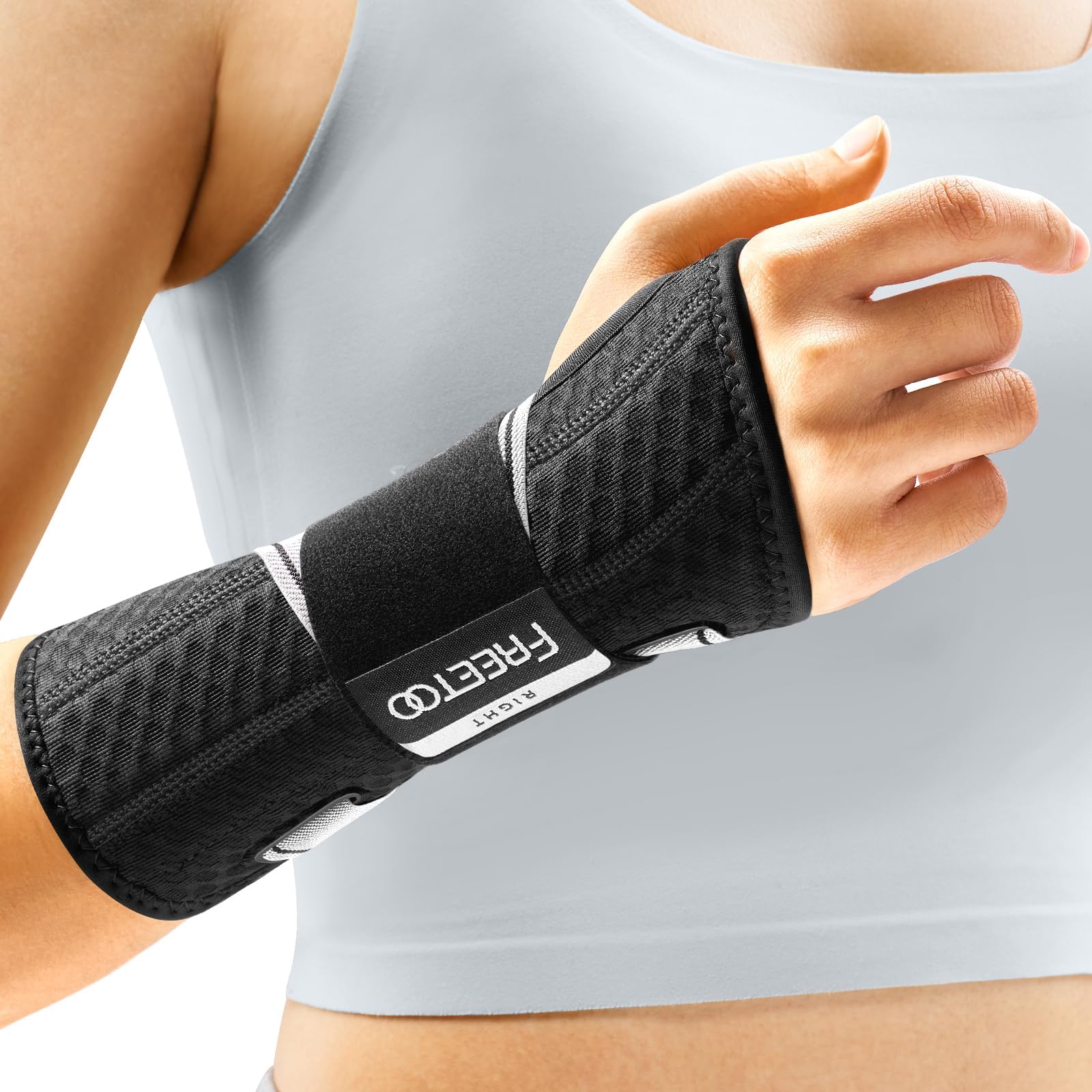 Tendonitis Wrist Brace Night Support Fit Right Hand for Work, Pain Relief Wrist Splint for Arthritis, Sprain for Sleeping, Hand Brace for Carpal Tunnel For Women Men (L/XL, Black/Grey)