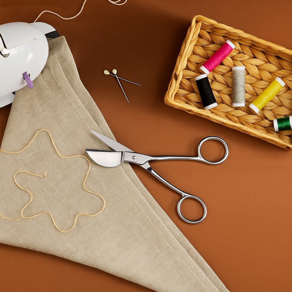 Professional Duck Bill Applique Scissors 5.8 Inch Paddle Shaped for Arts Craft Fabric Embroidery Carpet Thread Knitting – Pelican Duckbill Sewing Shear Blade Double Bent Curved Offset Handle, Silver