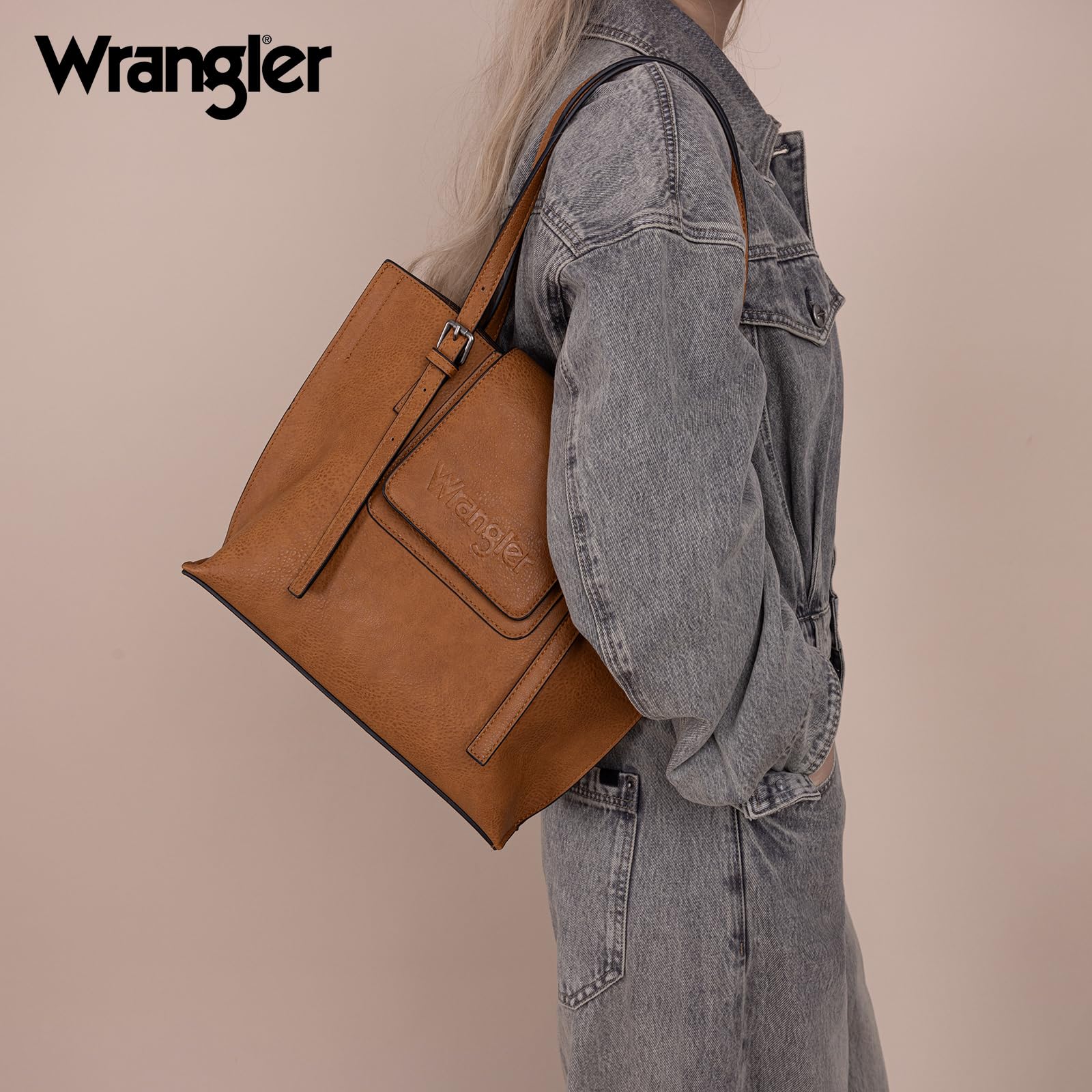 Wrangler Tote Handbags for Women Vegan Leather Shoulder Tote Purse with Small Crossbody Bag