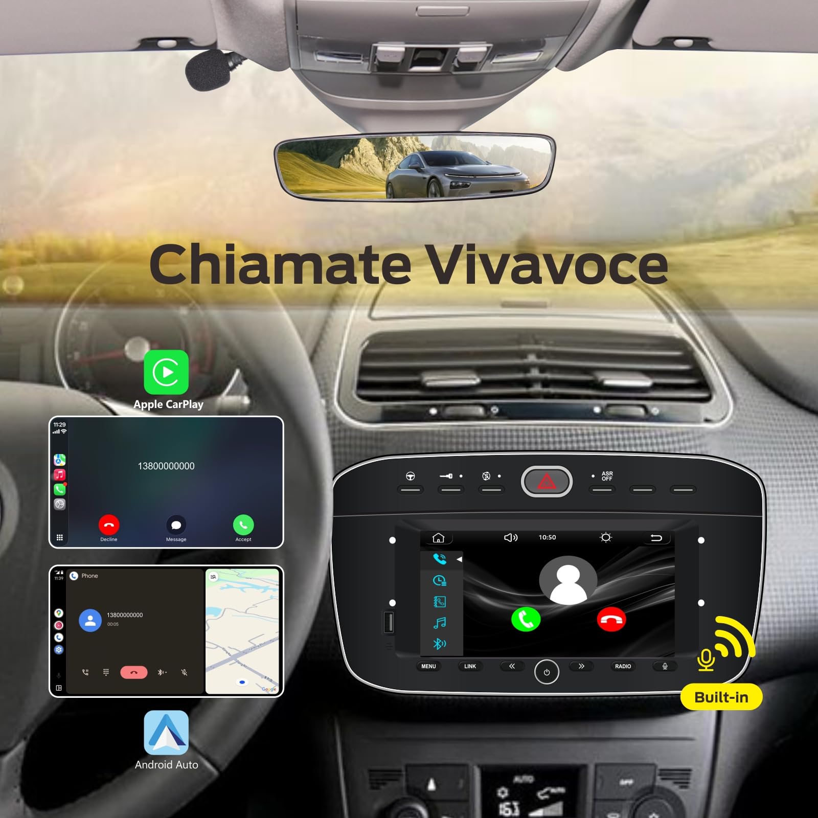 Autoradio Linux per Fiat Punto 10-16/Linea 12-15 | Bluetooth/CarPlay/Android Auto Wireless/FM/AM/RDS/USB HiFi 100W