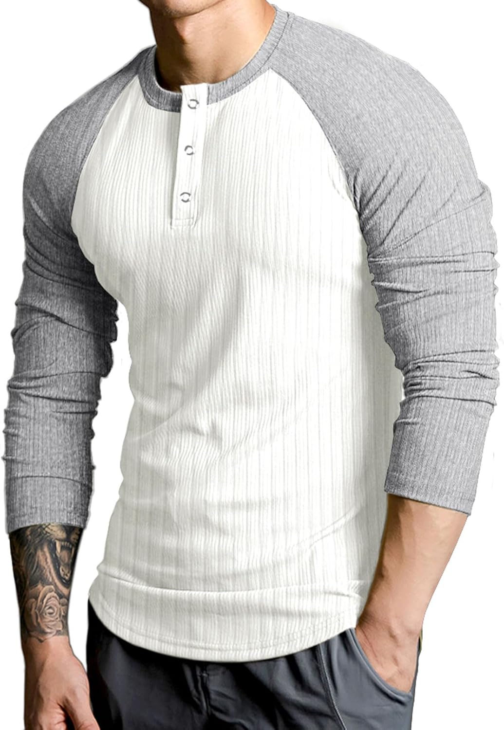 Lehmanlin Mens Thermal Shirt Long Sleeve Muscle Henley Slim Fit Cotton T-Shirt Fashion Casual Ribbed Top