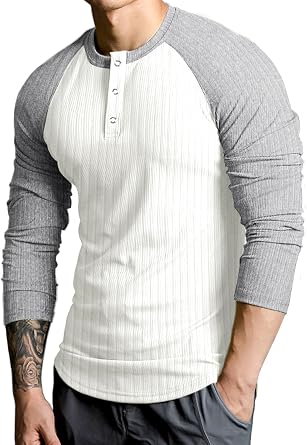 Lehmanlin Mens Henley Shirt Long Sleeve Muscle T-Shirt