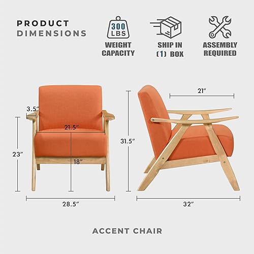 Miniatura 58 de Lexicon Silla decorativa moderna de mediados de siglo con marco de madera maciza en acabado de nogal, sillón tapizado para sala de estar, cojín de