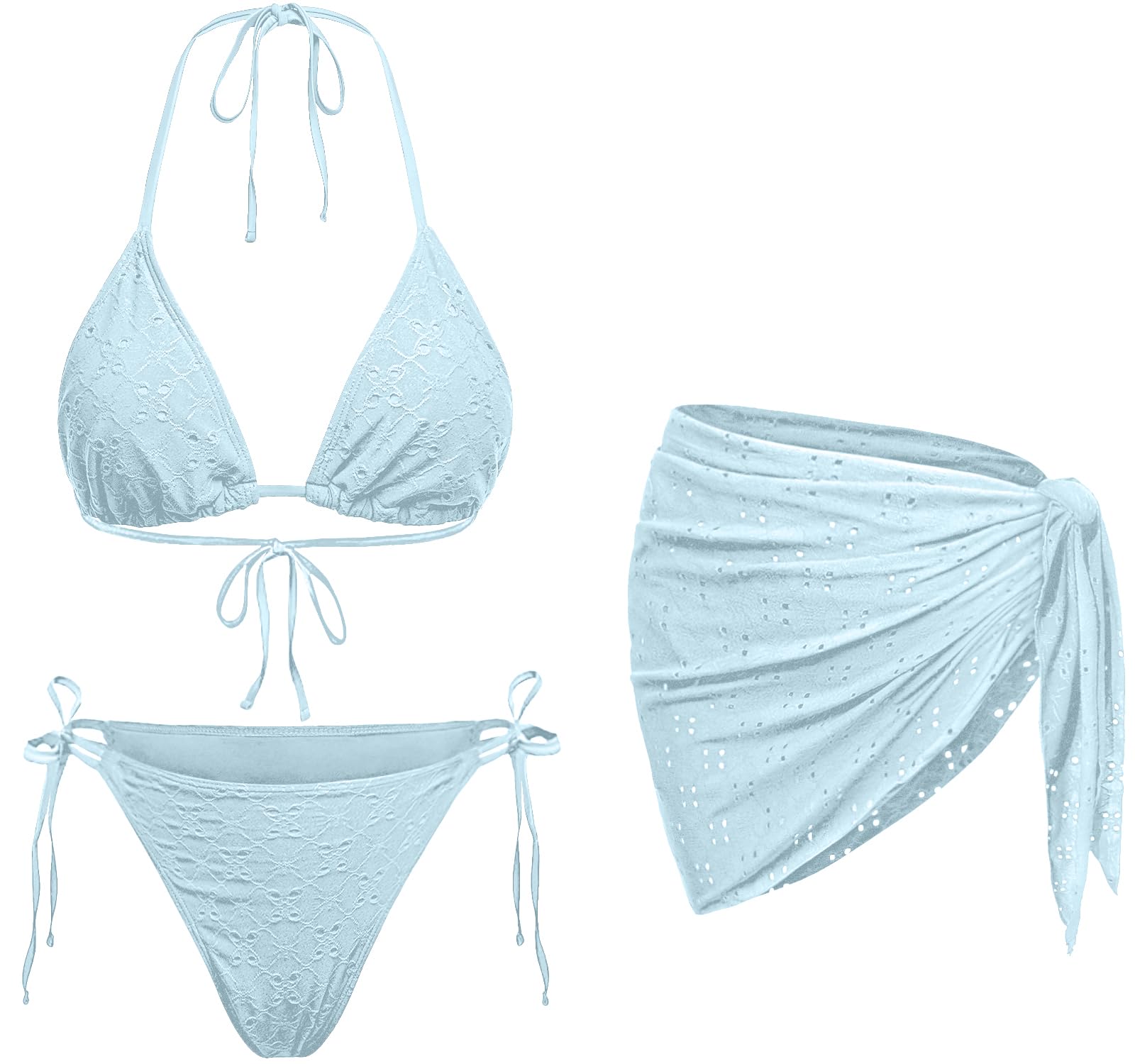 Women 3-Piece Triangle Bikini Set with Cover Up