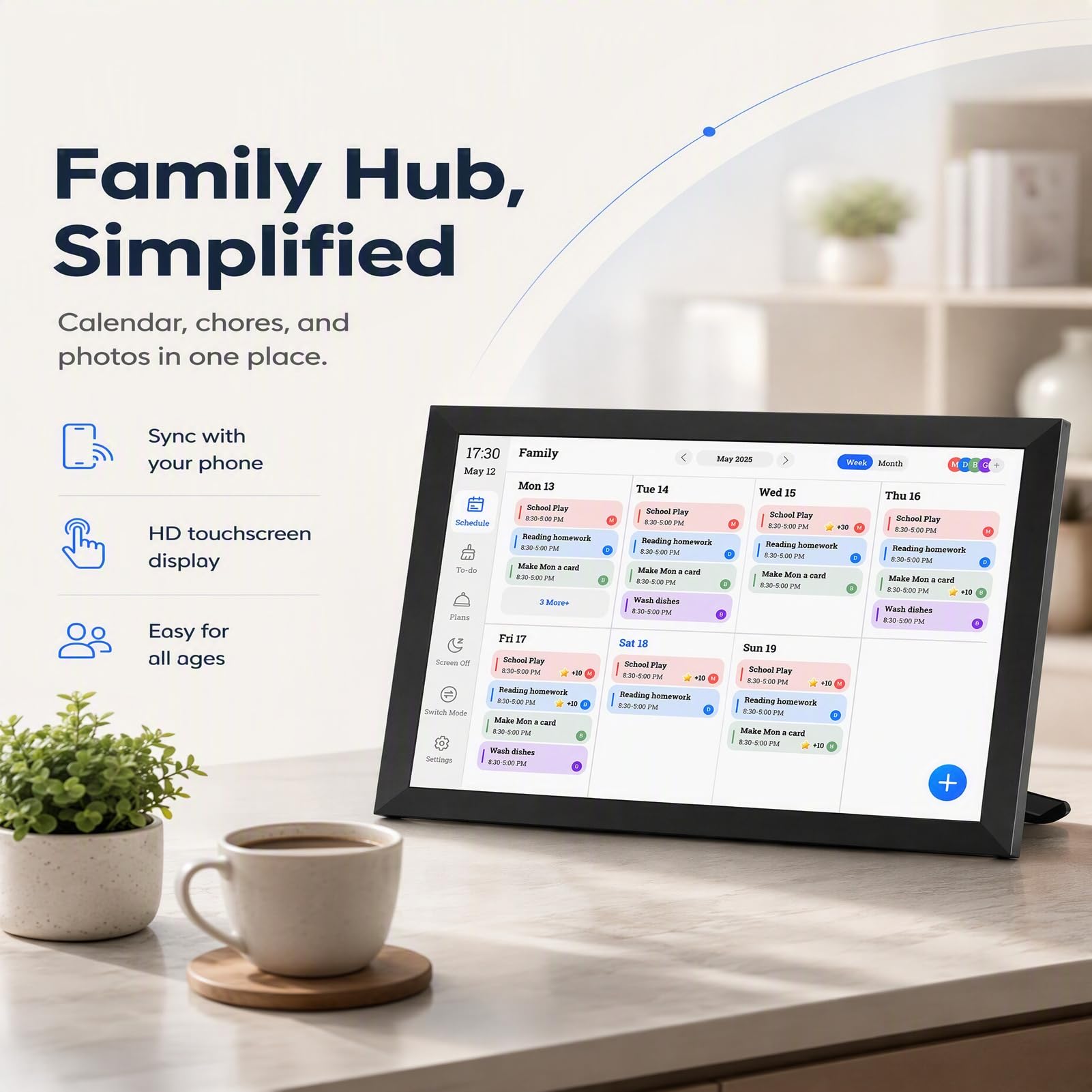 Calendrier Numérique Intelligent, Planificateur Numérique 10,1 Pouces, Organisateur Familial électronique avec écran Tactile HD et Synchronisation WiFi, Idéal pour le Planning Familial, la