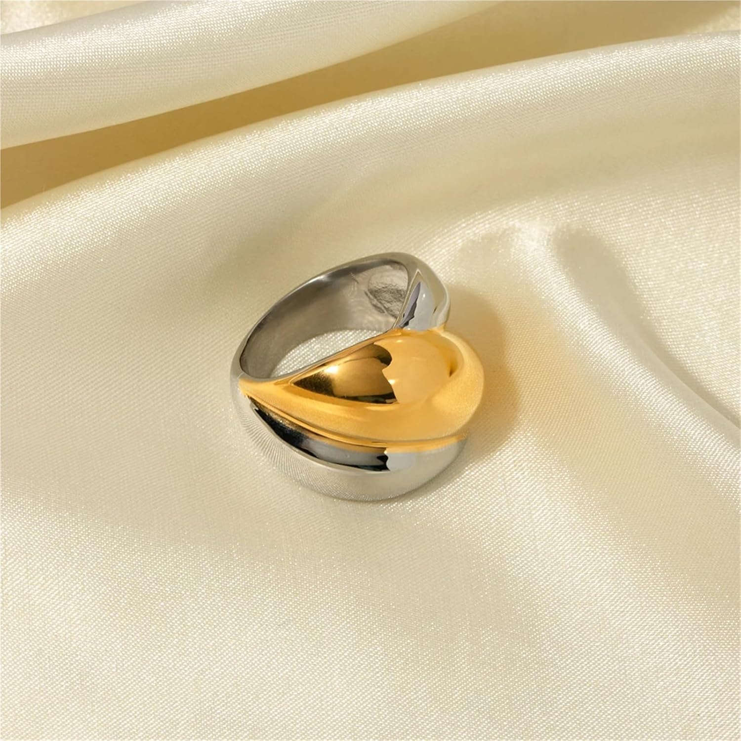 Shiny Stainless Steel Chubby Golden Silver Color Matching Thick Ring Smooth Charm Jewelry 1Pcs