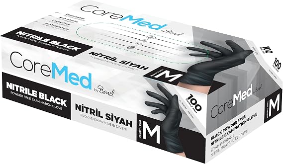 Siyah Nitril Eldiven - Tek Kullanımlık, Pudrasız, Çok Amaçlı, 100'lü Kutu - Dayanıklı ve Esnek