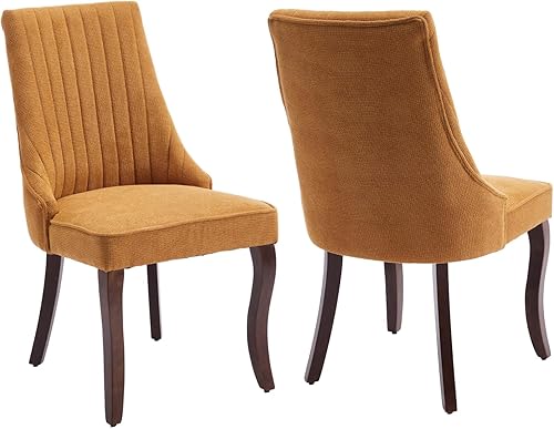 Juego de 2 sillas de comedor de lino, cómodas sillas decorativas tapizadas de tela para cocina, sala de estar, sillas de comedor copetudas con patas