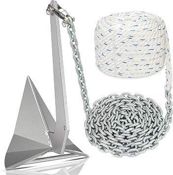 Boat Anchor Kit Hot Dipped Galvanized Steel Delta Anchor 9 Lb,1/2 Anchor Rope 100ft,1/4 G4 Galvanized Steel Marine Anchor Chain 10ft & Swivel,Windlass Anchor Rode-Rope/Chain Boat Anchor System