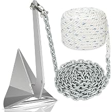 Boat Anchor Kit Galvanized Steel Delta Anchor, HT G4 Short-Link Marine Chain, 3-Strand Nylon Rope, Swivel Connector for Boat Fishing, Sailing18 20 21 22 23 24 25 26 27 28 32 35 38 FT Boats