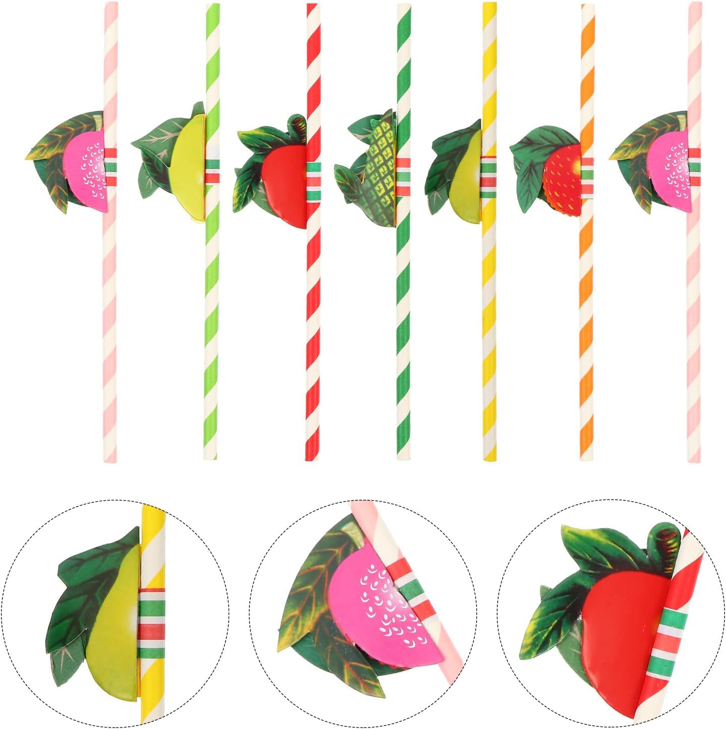 Hawaiian Fruit Shape Paper Straws 50pcs Mixed Styles Disposable Party Drinking Straws for Luau Tropical Decorations and Summer Events Style