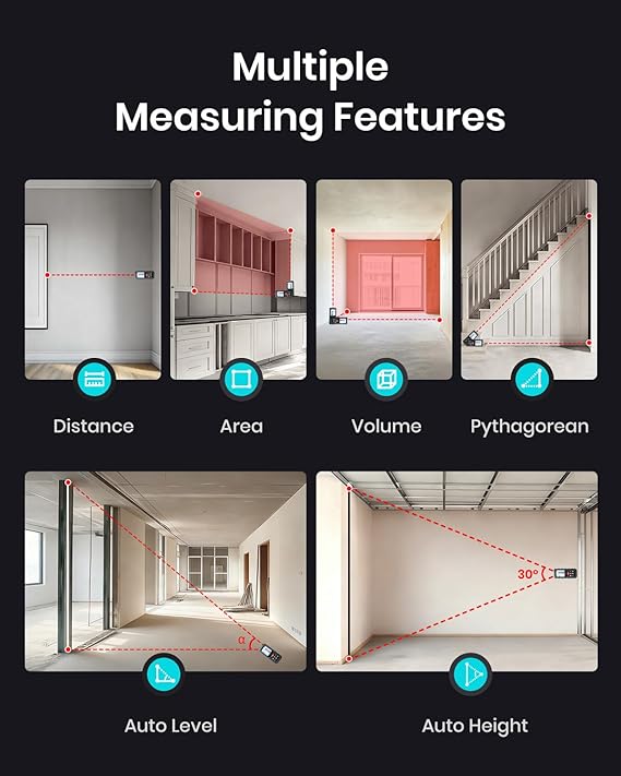 Laser Measure Device, MiLESEEY 393ft Digital Laser Tape Measure with Upgrade Electronic Angle Sensor, 2mm Accuracy, Area Measurement,Volume and Pythagoras, 2 LCD Backlit,Mute, Battery Included