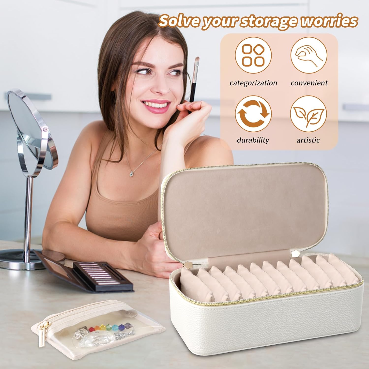 PU Travel Jewellery Box Portable Jewelry Organizer with 12 Velvet Pockets Travel Jewelry Organizer for Rings Earrings Necklaces Bracelets image 4
