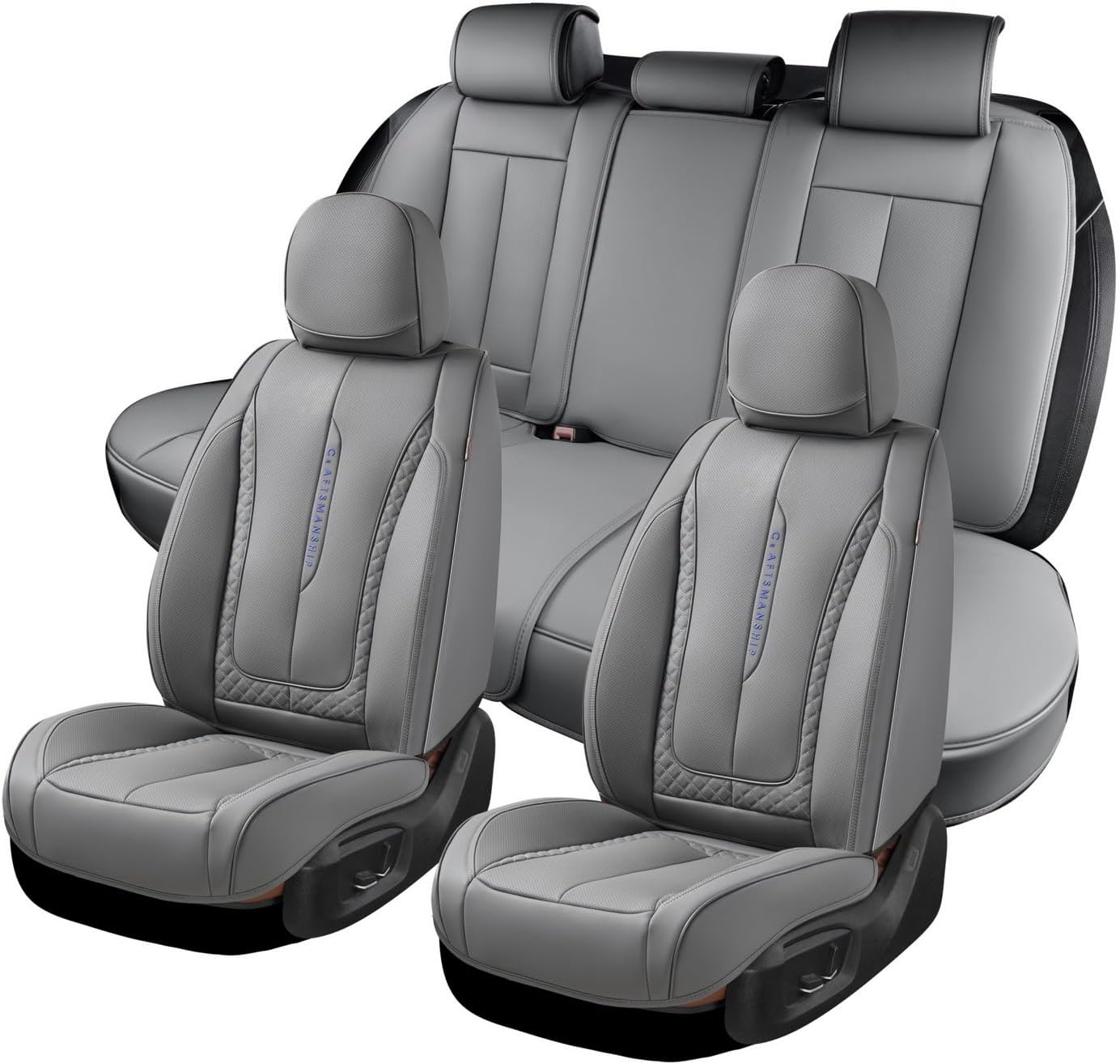 Coverado Car Seat Cover Full Set, Gray Seat Covers Front Seats Back Seat Covers, Nappa Leather Waterproof, Car Seat Cushion, Car Seat Protector Universal Fit Most Cars