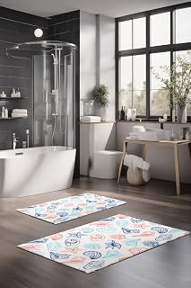 Set di 2 tappetini da bagno morbidi e assorbenti, 100% poliestere, antiscivolo,...