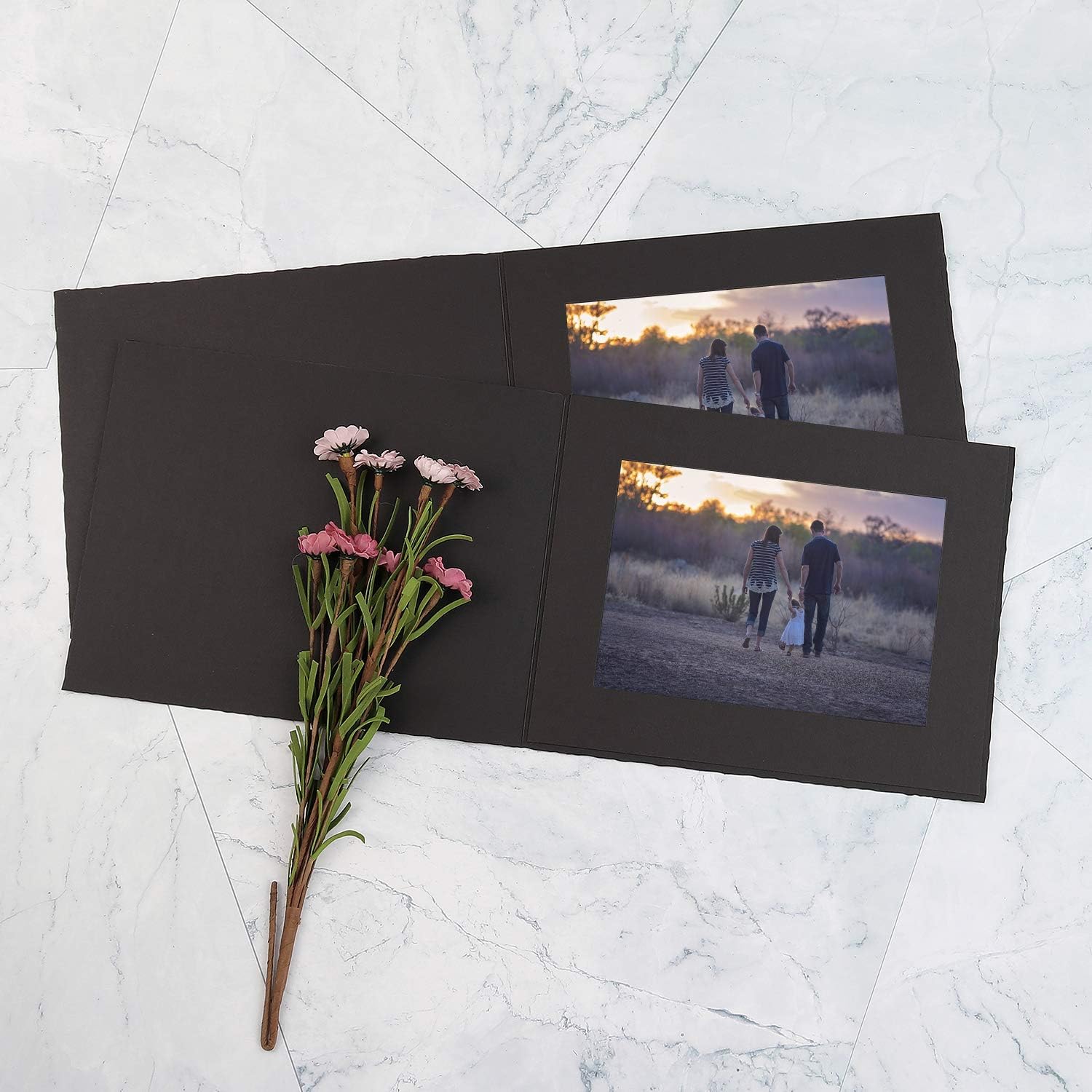 Golden State Art, Pack of 50, 5x7 or 7x5 Photo Folders, Cardboard Picture Frame, Paper Frame Cards, Greetings/Invitation Special Events: Graduation, Christmas, Wedding(Black)