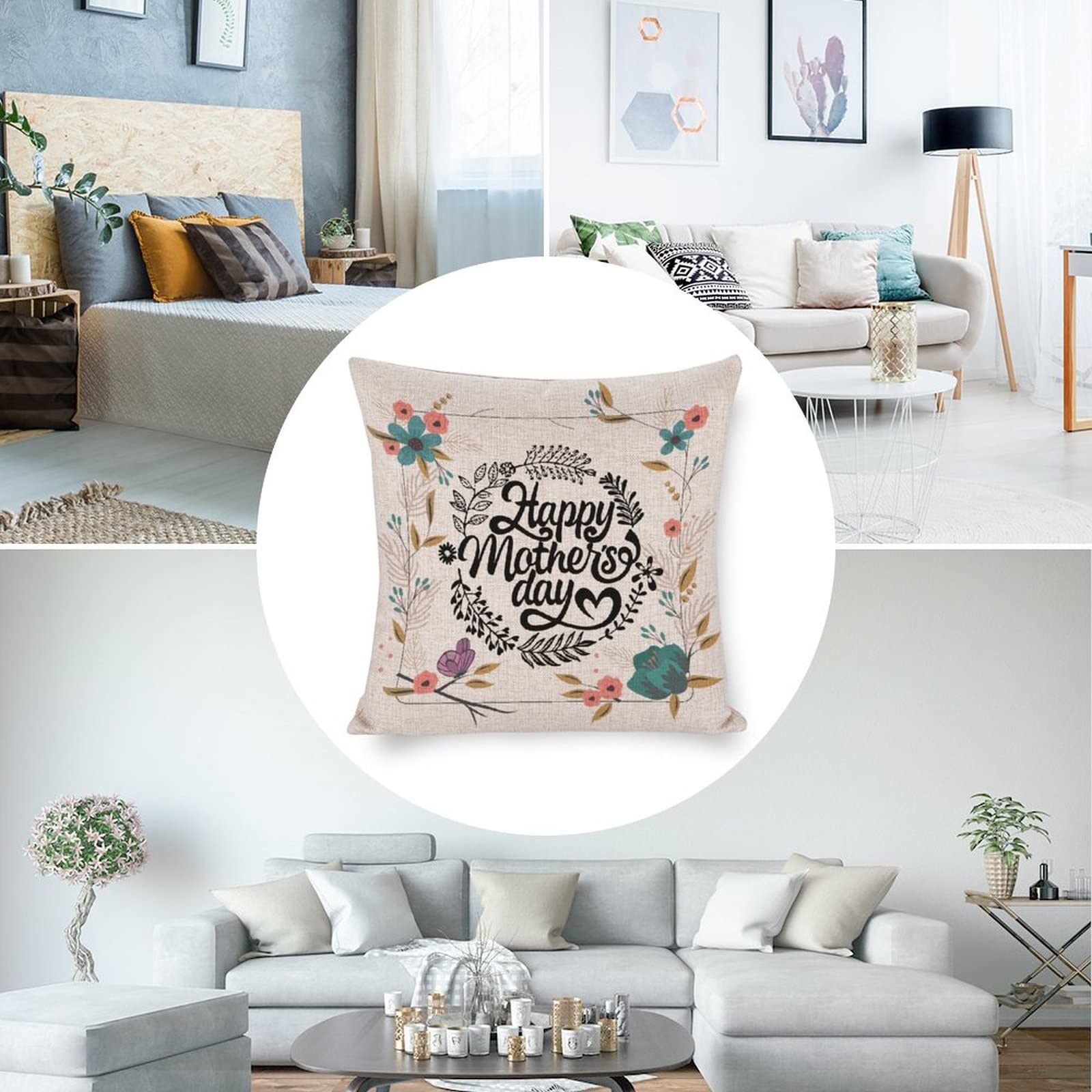 Federa per cuscino, 40,6 x 40,6 cm, per la festa della mamma, moderna, decorazione per la casa, con federa quadrata in lino, per letto gallery