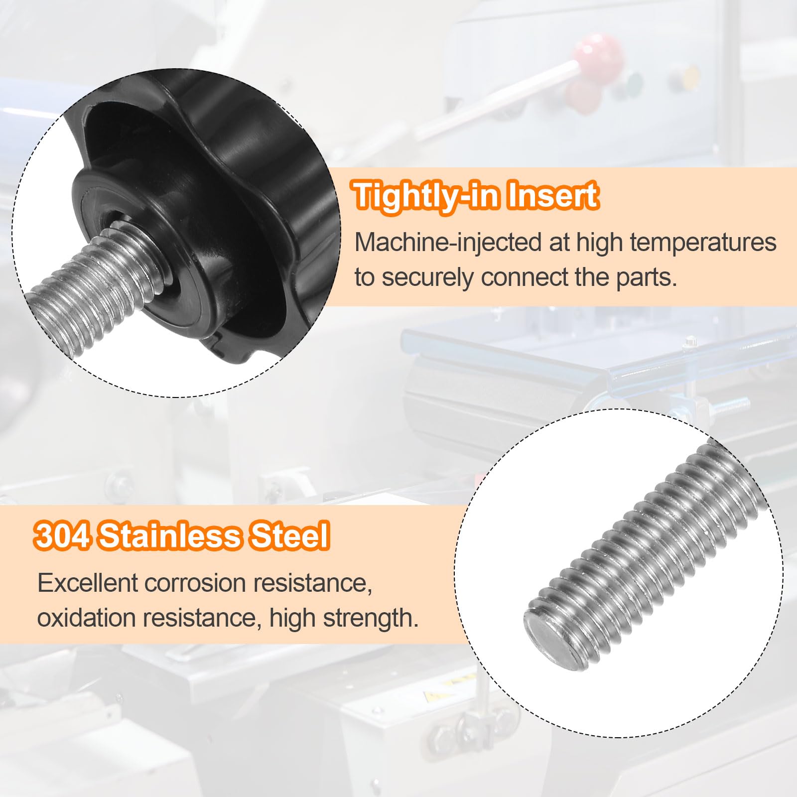 QUARKZMAN 8Pcs Boutons Étoile M8 x 100mm en Acier Inoxydable 304 Tige Filetée Tête en Plastique 6 Étoiles Vis à Main à Serrage Manuel Poignée de Serrage, Noir
