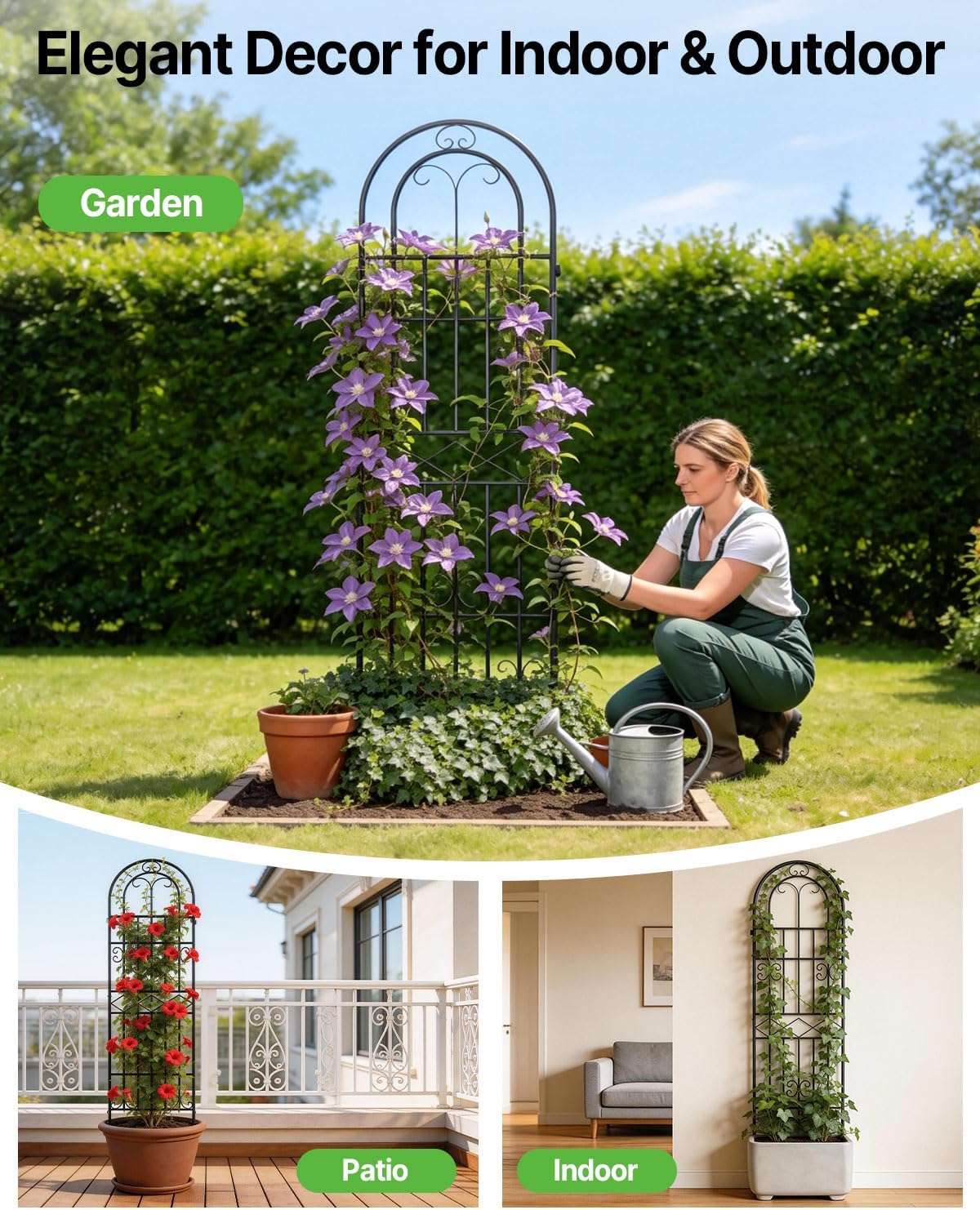 Suteck Garden Trellis for Climbing Plants Outdoor, 71” H x 20” W, 4 Pack Metal Garden Trellis with Rustproof Powder-Coated, Rose Trellis for Patio Lawn Yard, Flower & Vegetable Support