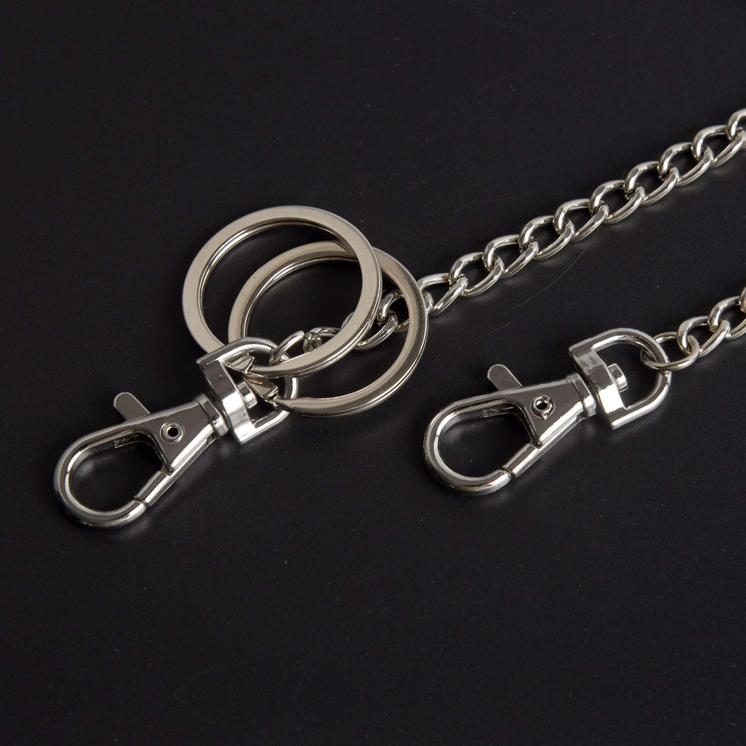 Pocket Chain, Teskyer 10" Silver Keychain with Both Ends Lobster Clasps and Extra 2 Rings for Keys and Wallet-Silver