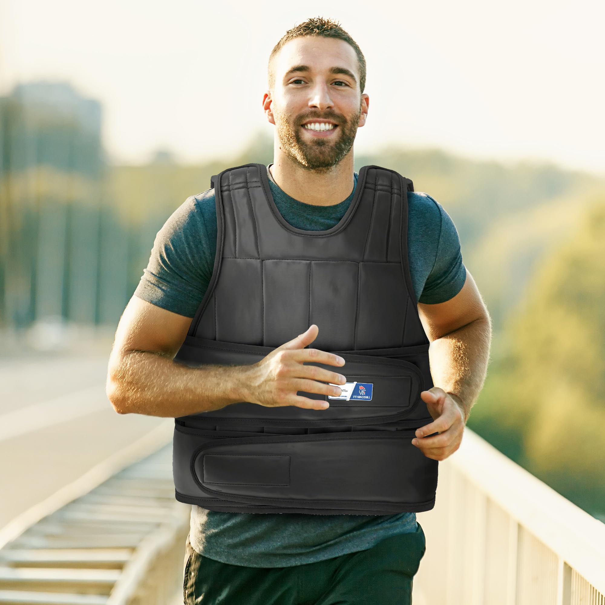 HOMCOM Gilet lesté réglable - Aosom.fr x FFHandball - veste lestée 20 Kg max. poids amovibles entrainement musculation exercice boxe oxford
