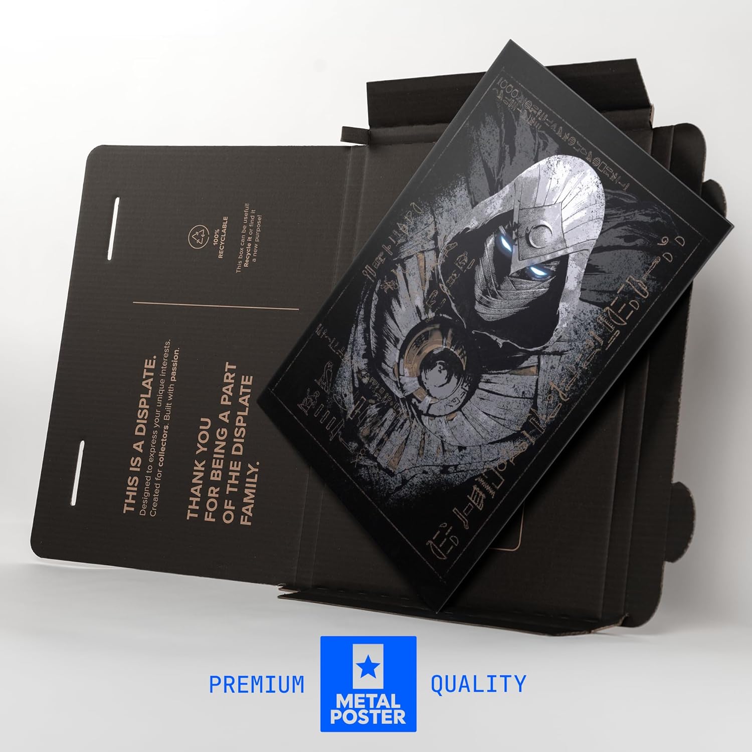 Displate Official Marvel Metal Poster Magnetic Mounting Included Licensed Artwork Modern Wall Decor Moon Knight Moon Knight eyes Poster 12.6x17.7 in