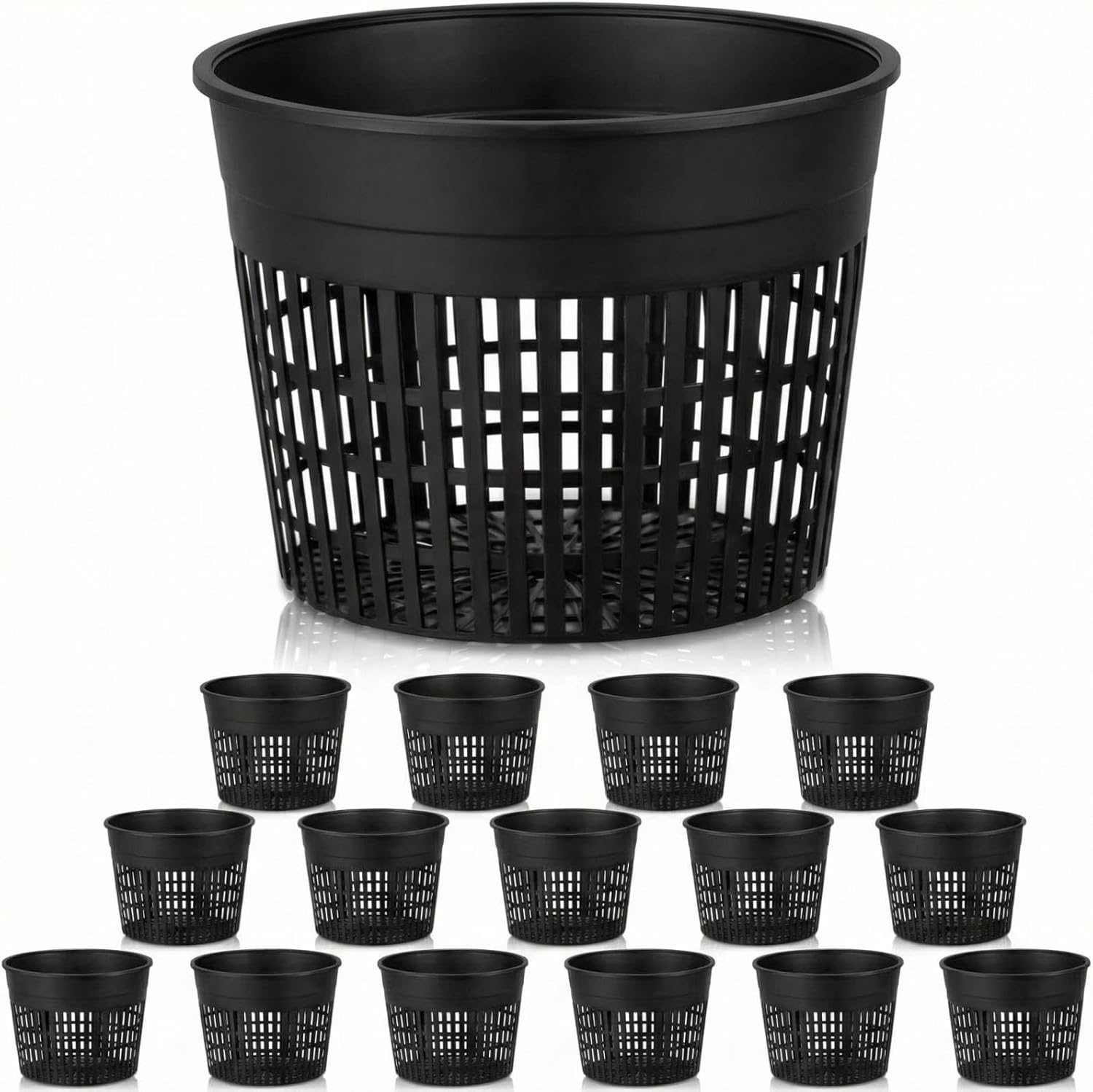 Weysat 16 Pcs Aquatic Plant Basket Pots Net 6 Inch Large Round Planting Basket Plastic Net Containers Black Plastic Mesh Pond Containers for Hydroponics Live Aquarium Plants Flowers