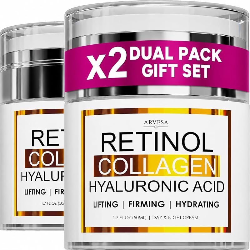 Creme facial com retinol, colágeno e ácido hialurônico Arvesa, textura não oleosa, pacote com 2