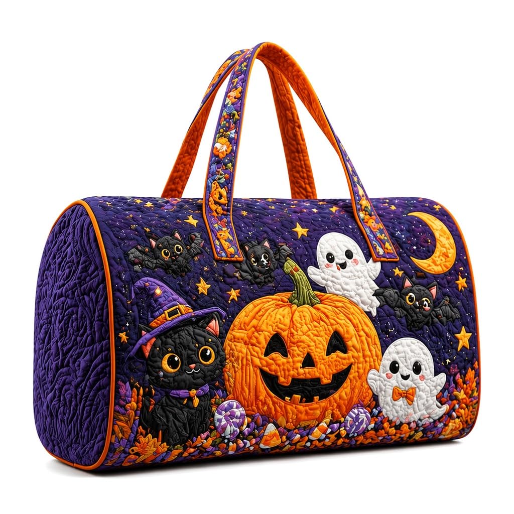 Halloween Quilted Duffle Bag,Retro Boho Travel Beach Portable Weekender Bag (N1,M(16″Lx8″Wx8″H))
