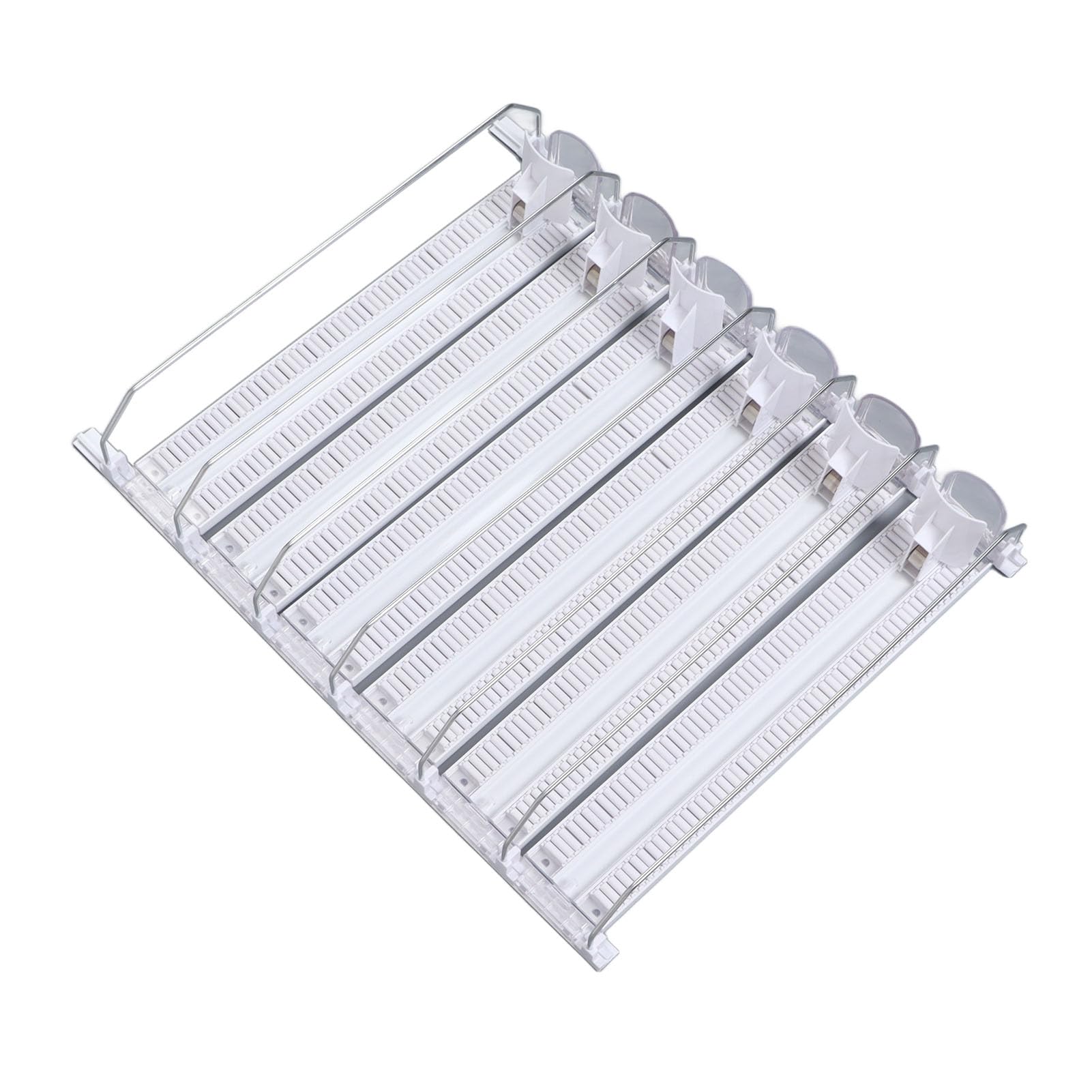 Soporte de Bebidas con Resorte Ajustable para Nevera, Dispensador Automático de Gran Capacidad 6 Filas para Organización del Hogar (Blanco)