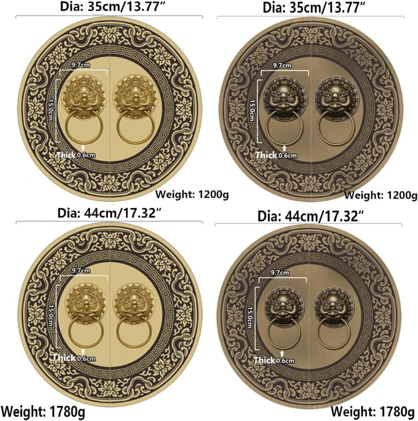 Door Knocker for Front Door Antique Animal Head Brass Round Retro Door Handle Home Door Ring Knocker(A,Dia 35cm)