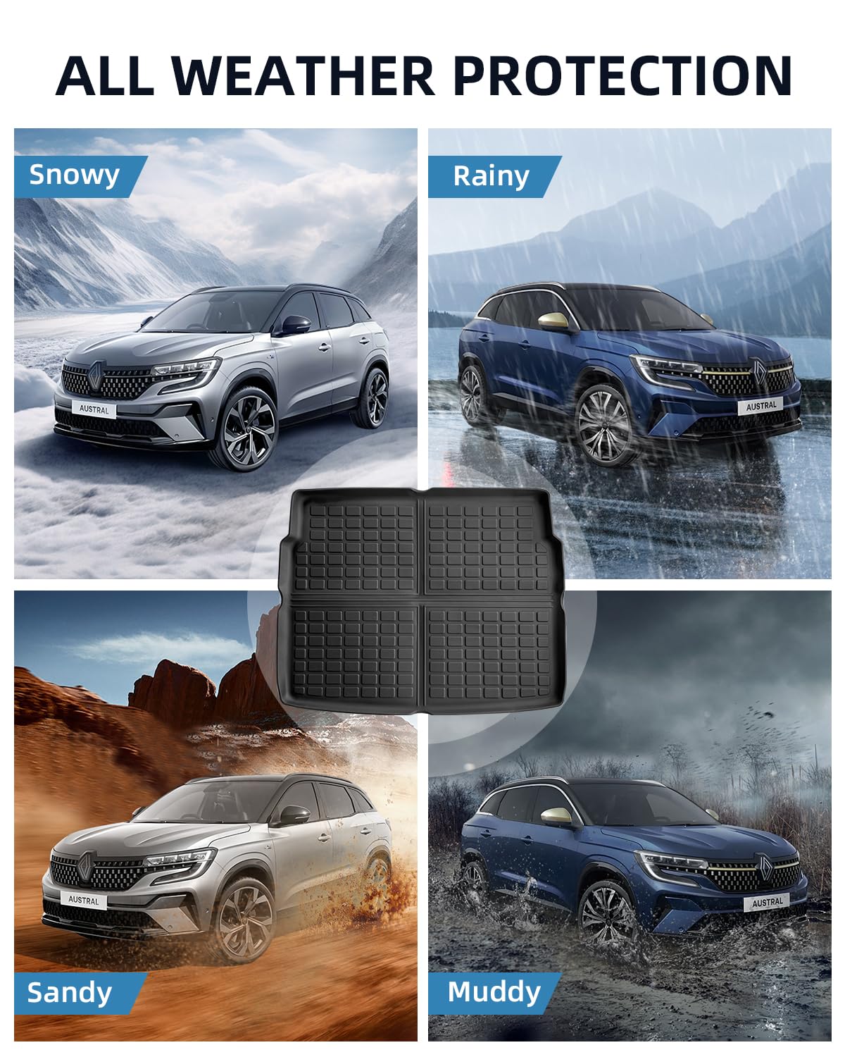TPE Mata do Bagażnika do Renault Austral E-Tech HEV 2023-2026 | Dywanik do bagażnika Oryginalna, Maty do Bagażnik z Wysokimi Krawędziami, Akcesoria Antypoślizgowymi i Wodoodpornymi
