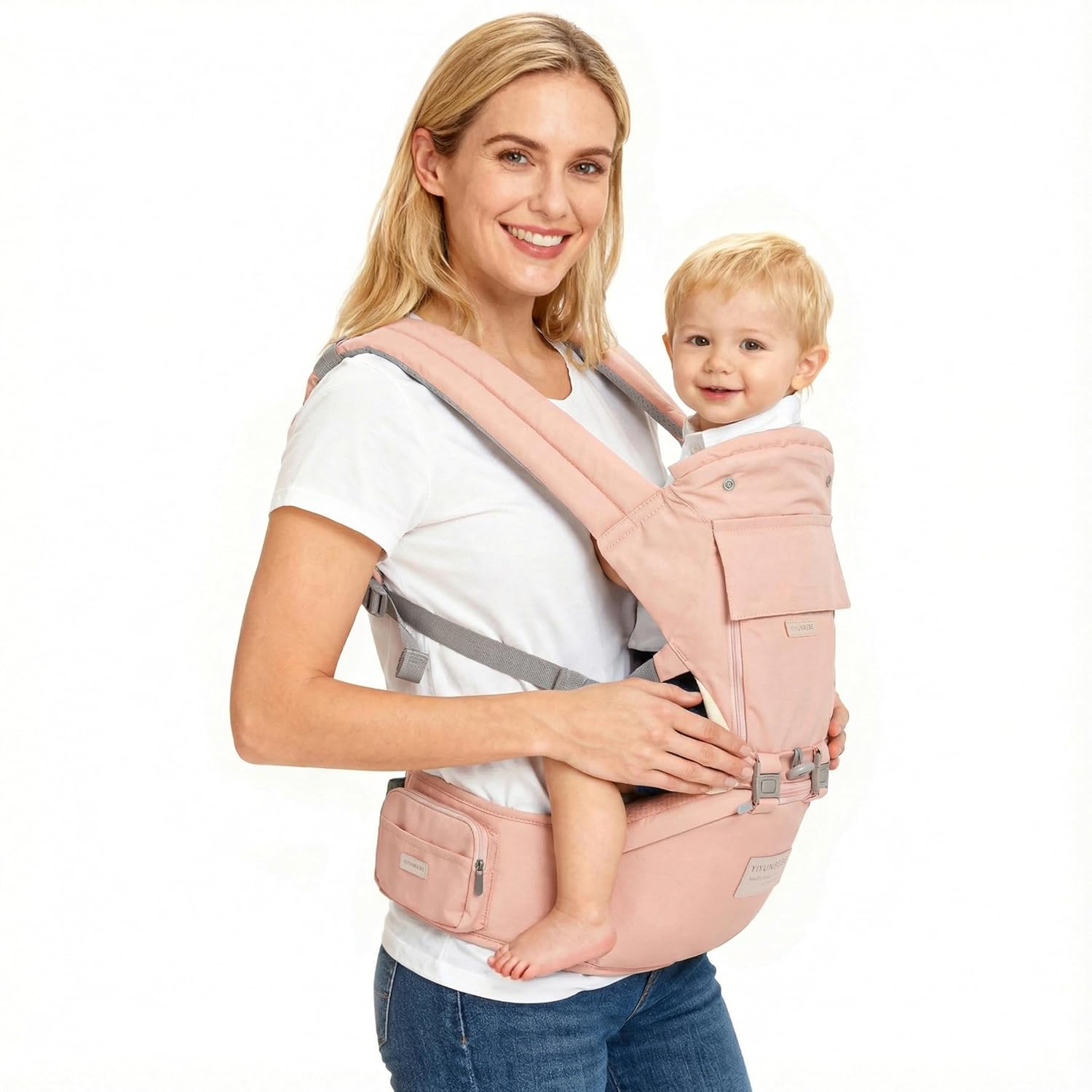 Baby Hip Carrier, Baby Carrier with Adjustable Waistband & Breathable Mesh, Ergonomic Carrier with Non-Slip Hip Seat Surface for Newborns & Toddlers, Light Grey