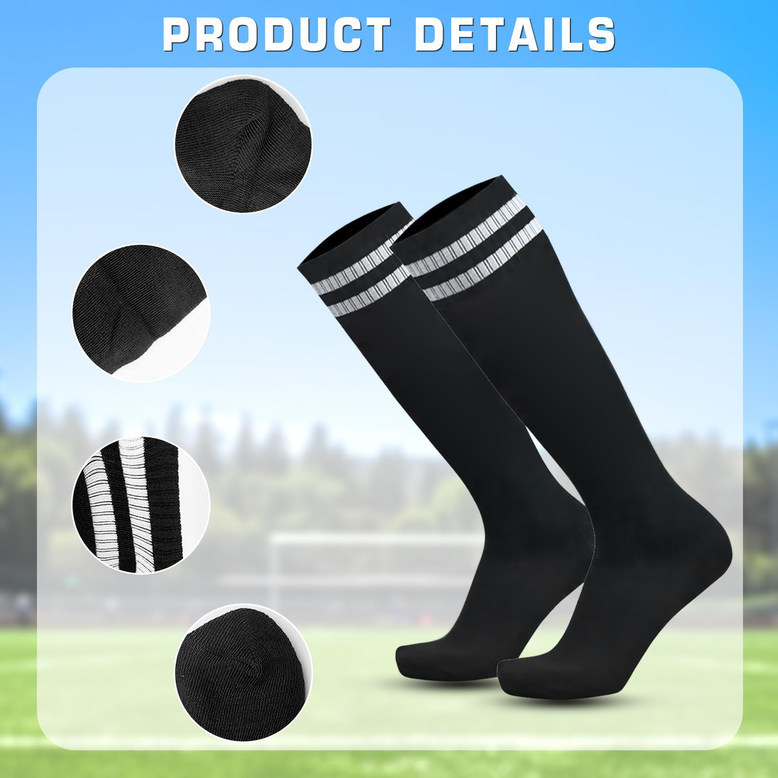 Chaussettes de Football Enfant Noires pour Garçons Filles 5-12 Ans