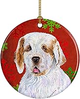 Vista 103 de Caroline's Treasures Dachshund copos de nieve rojos y verdes, adorno de cerámica de Navidad para colgar en el árbol de Navidad, decoración