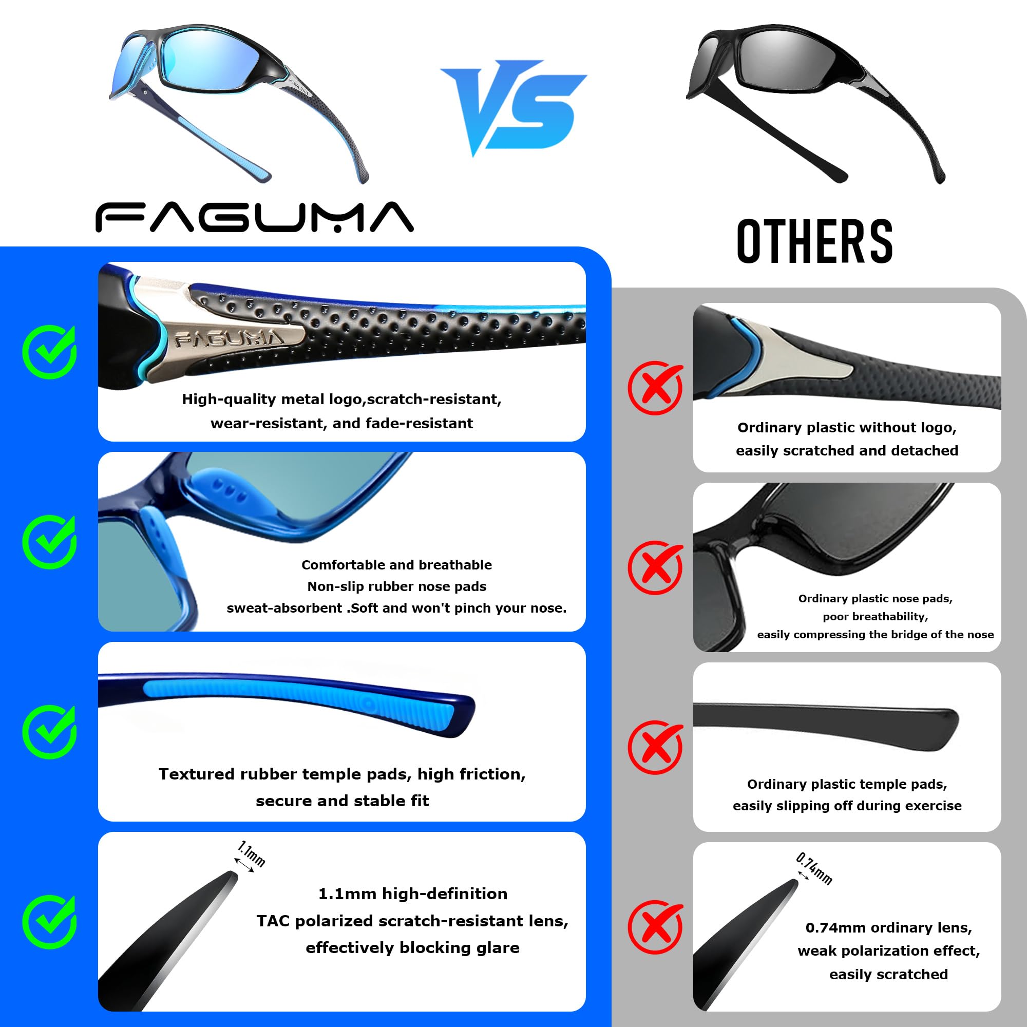 FAGUMA Occhiali da sole polarizzati sportivi per uomo, ciclismo, guida, pesca, protezione UV al 100%