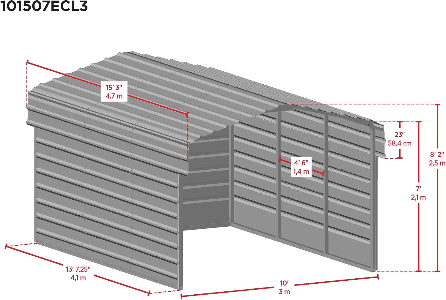 Arrow 10x15x7 3 Sided Carport Charcoal