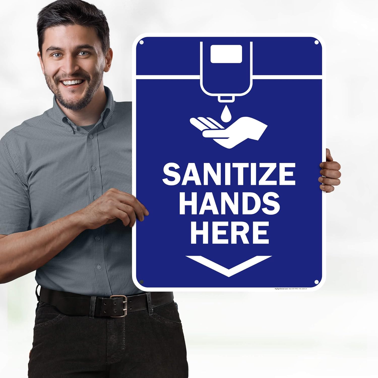 Sanitize Hands Here Sign, 18"x24" Polyethylene, Indoor/Outdoor Use, USA MADE By My Sign Center