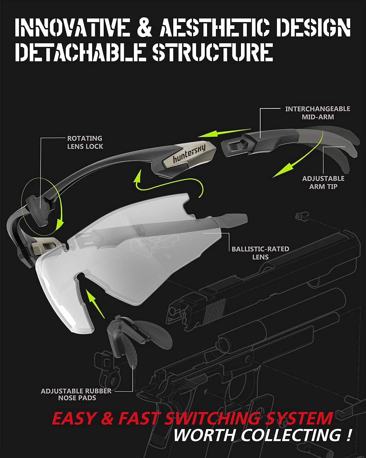 HUNTERSKY HTS Q57 Ballistic Safety Shooting AntiFog