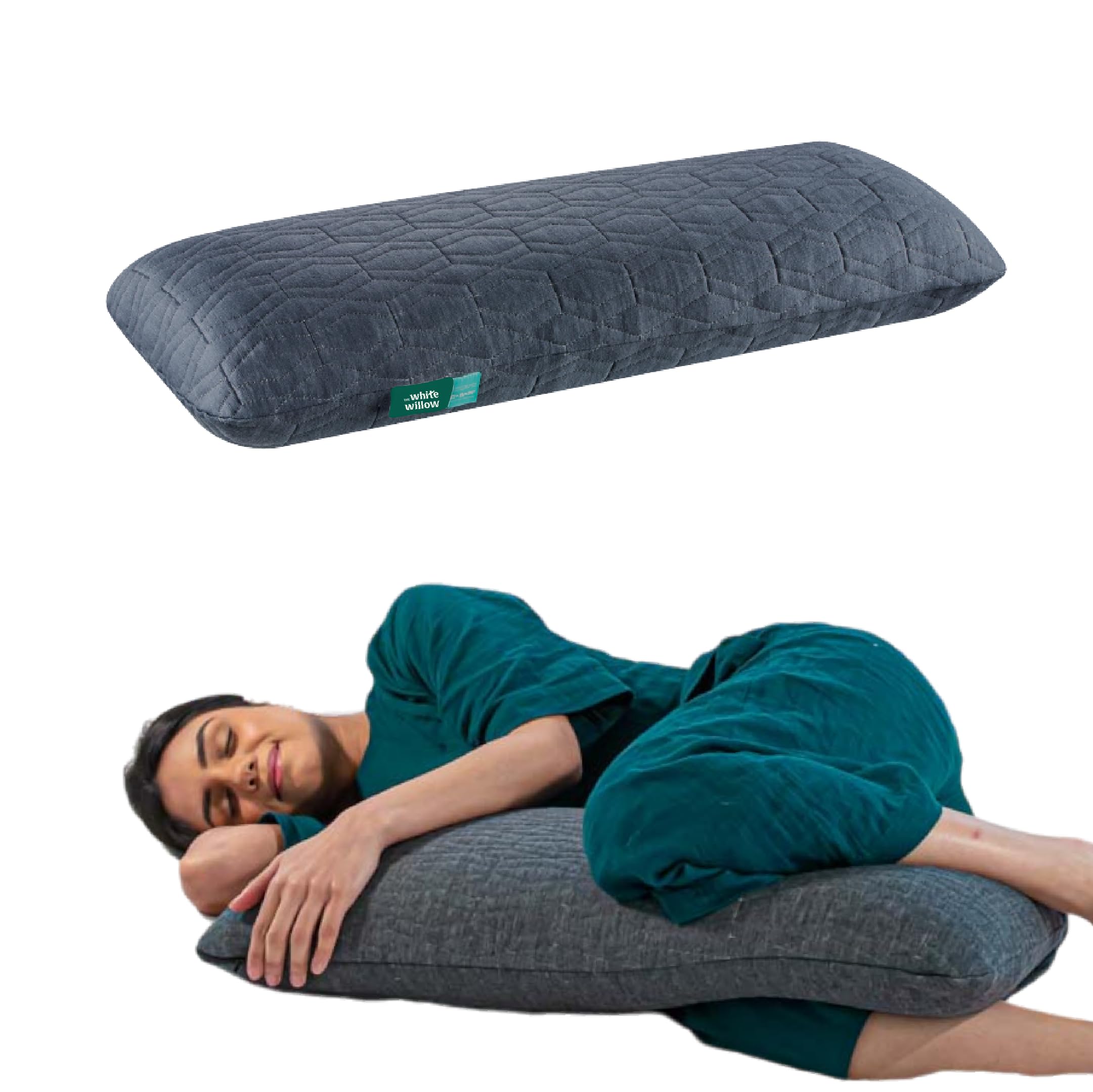 The White Willow Half Body Soft Memory Foam Pillow Insert for Maternity, Side Sleeper, Back Support with Cuddle Pillow Zippered Cover - 10" X 30", Grey-picture-33