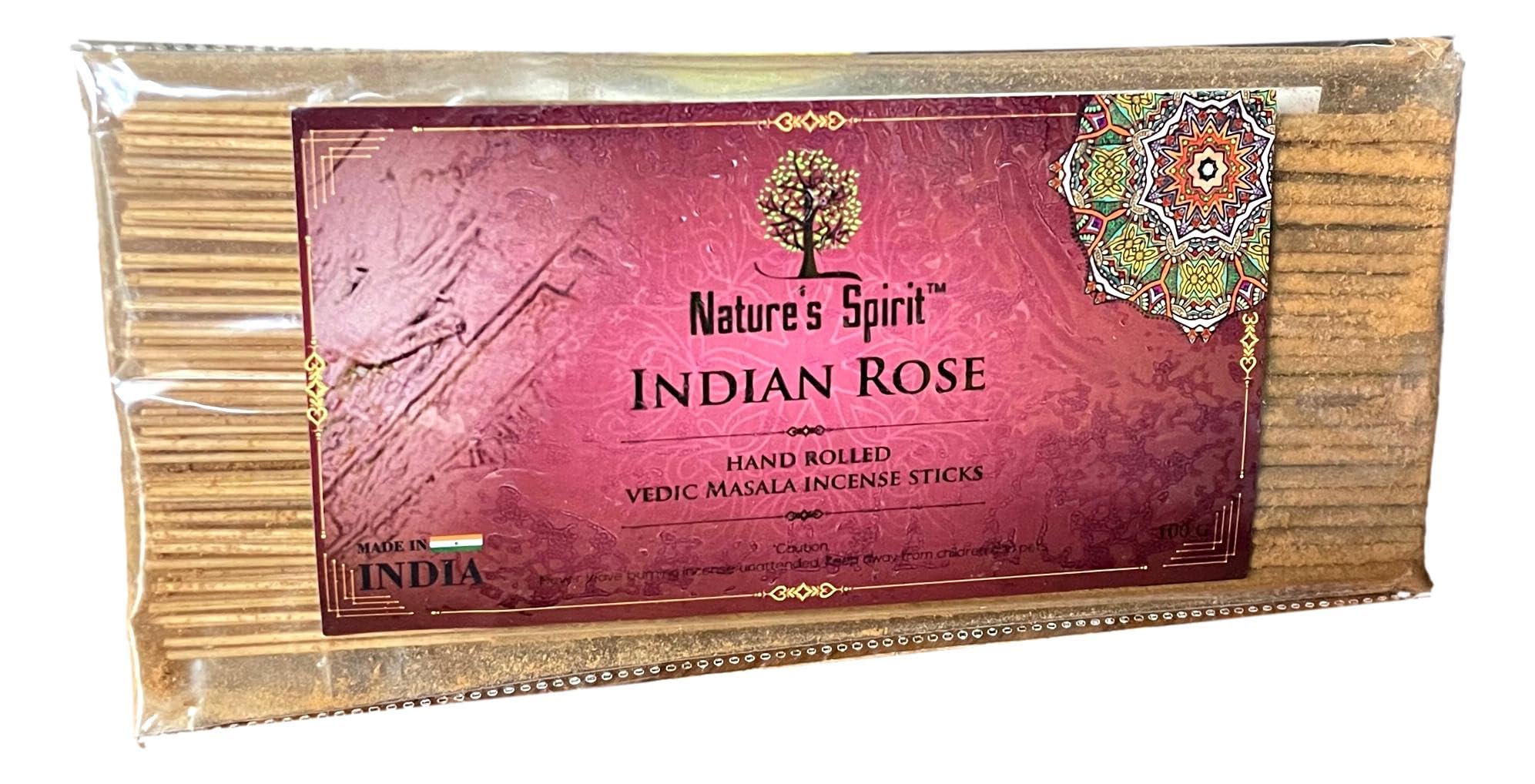 Vedic Masala Hand Rolled Incense Sticks 100g Pack Traditional Indian Joss Sticks Long Burning Natural Aromatherapy Incense for Meditation Yoga Relaxation Spiritual (Indian Rose)