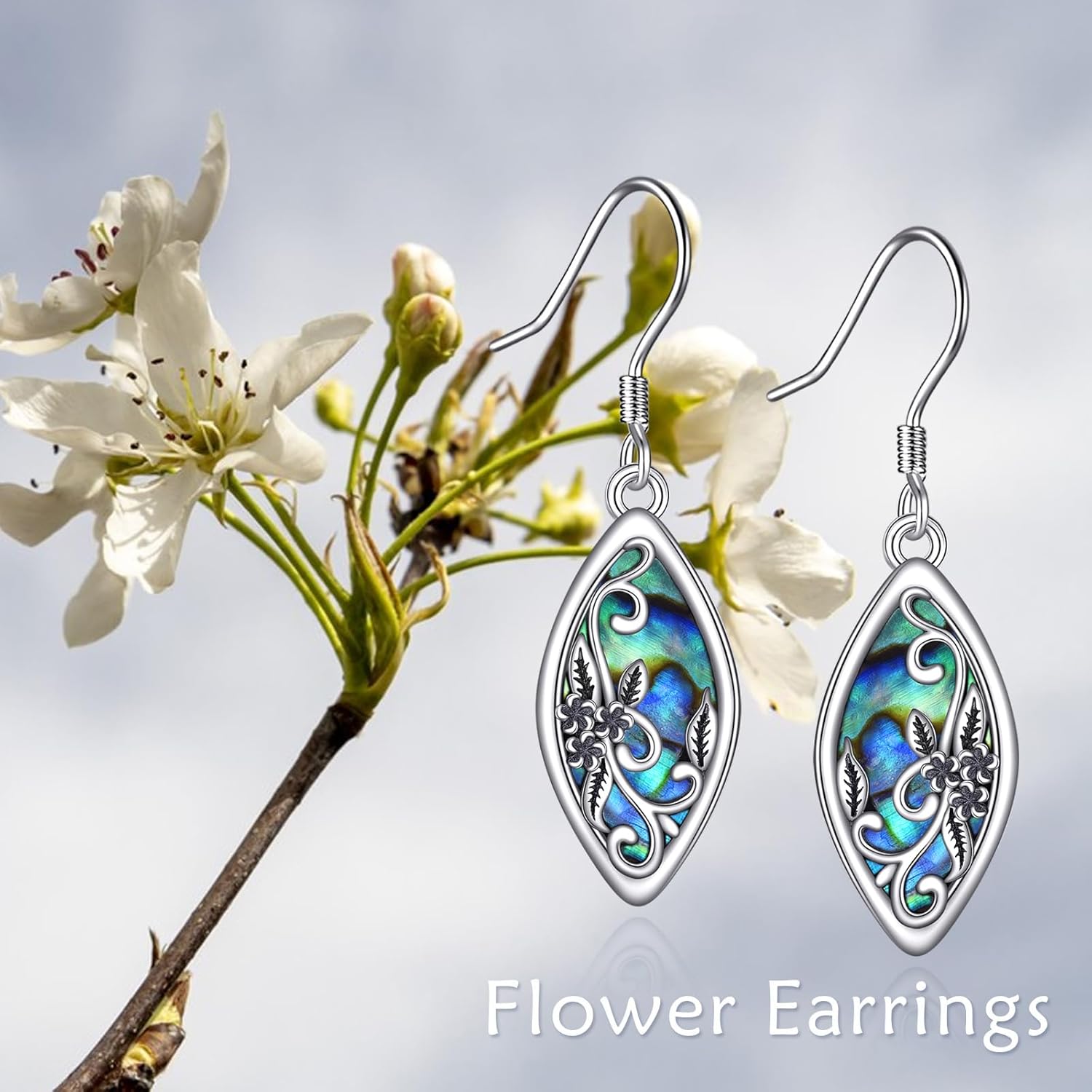Abalone Shell Dangle Drop Earrings for Women 925 Sterling Silver Filigree Bohemian Earrings Jewelry Gift