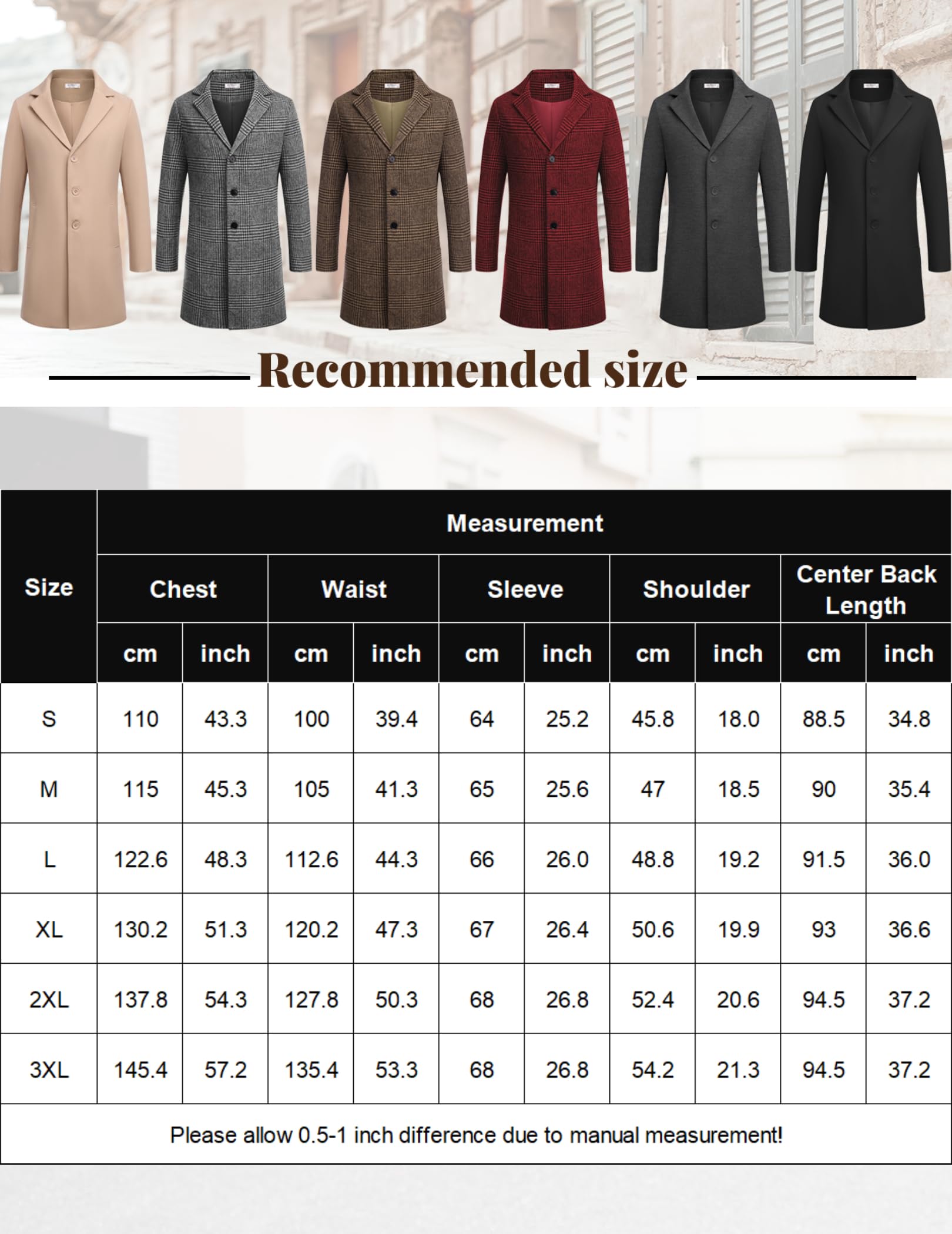 COOFANDY Herren Mantel Wintermantel Warm Herrenmantel Reverskragen Business Mantel Trenchcoat Winterjacke mit Taschen