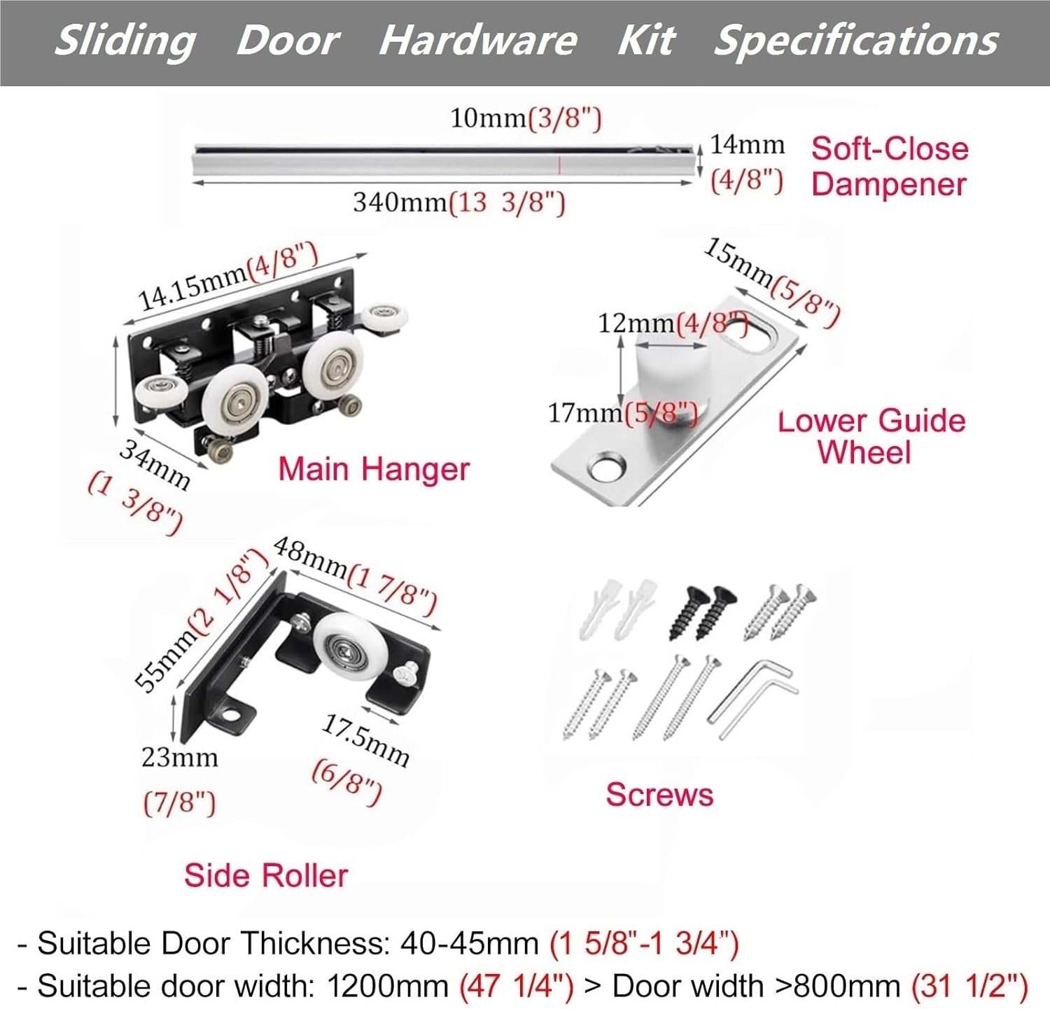36 32 38 40 42" Concealed Sliding Barn Door Hardware Kit,Heavy Duty Hidden Barn Door Track System for Interior Wooden Doors, Quiet Smooth Slide Cut to Size(L-36.2in/92cm)